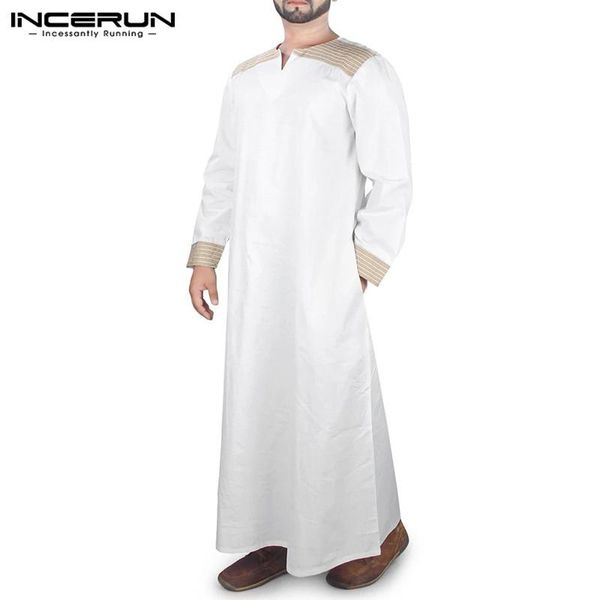 

fashion muslim kaftan robes men patchwork long sleeve v neck jubba thobe man white arabic clothes casual dubai robes 5xl incerun, Red