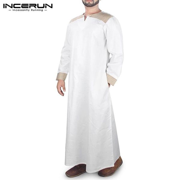 

fashion muslim kaftan robes men patchwork long sleeve v neck jubba thobe man white arabic clothes casual dubai robes 5xl incerun, Red