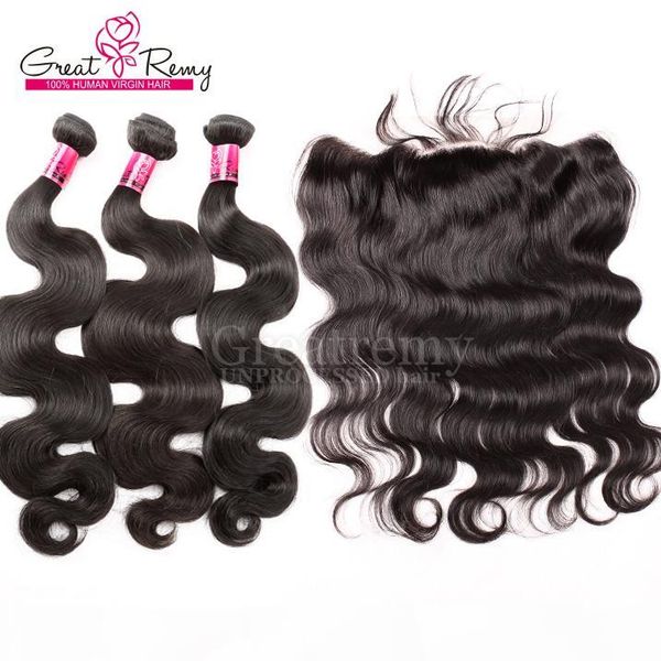 

unprocessed peruvian body wave human virgin hair bundles with ear to ear lace frontal closure middle 3 way part bleached knots, Black