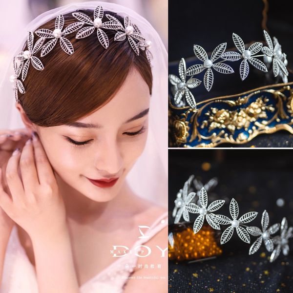 

water dance a4441 korean pearl diamond bridal hair band headdress 2020 new wedding dress crown accessories, Silver