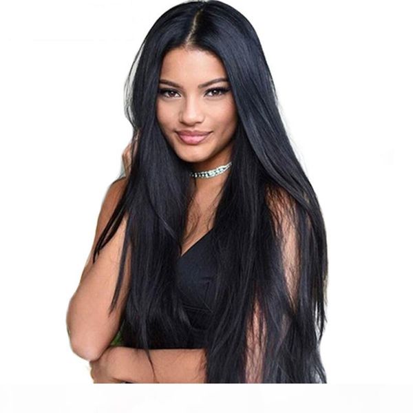 

glueless full lace human hair wigs for black woman middle part remy brazilian straight lace front wigs pre plucked with baby hair, Black;brown