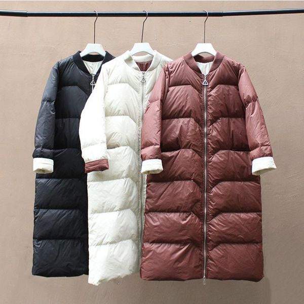 

winter white down jacket women long warm coat fashion loose knee length korean bread jackets outerwear & coats snow wear, Black