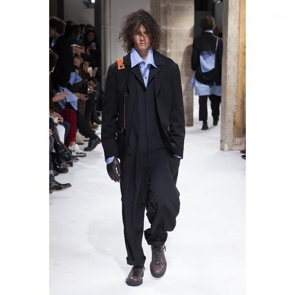 

new 27-44 2018 men's clothing gd hair stylist fashion catwalk street loose one-piece garment jumpsuits plus size costumes1, Black