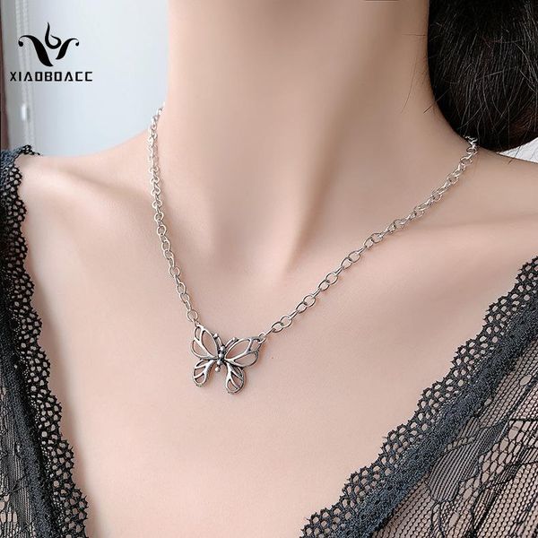 

xiaoboacc korea restoring ancient ways hollow butterfly necklace short cold wind female clavicle chain, Silver