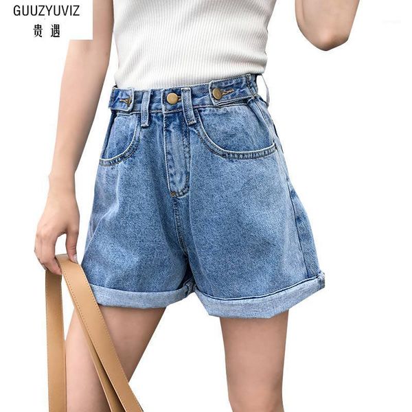 

guuzyuviz plus size vintage casual button cotton washed high waist pants boyfriend jeans for women1, Blue