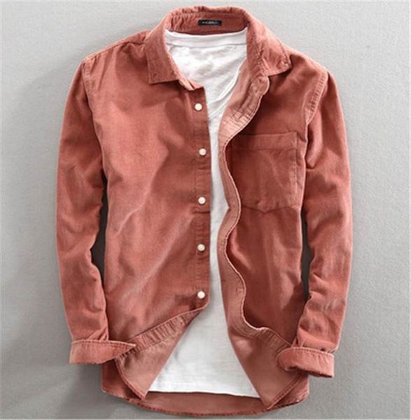 

man corduroy shirts fashion trend lapel long sleeve british style shirt clothes designer spring mlae slim single-breasted casual shirts, White;black