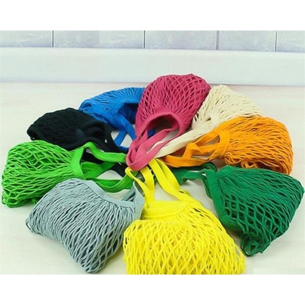 

14 color home storage bag large size reusable string shopping grocery bag shopper tote mesh net woven cotton bags portable shopping