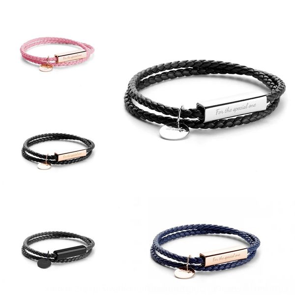 

genuine leather stainless steel leather rope lovers bracelet a pair of engraved chinese valentine's day lovers bracelet double circle 4, Golden;silver
