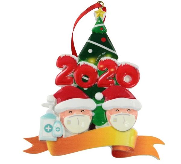 

christmas tree hanging pendants 2020 diy family name santa claus with masks xmas tree resin ornaments 2-6 persons