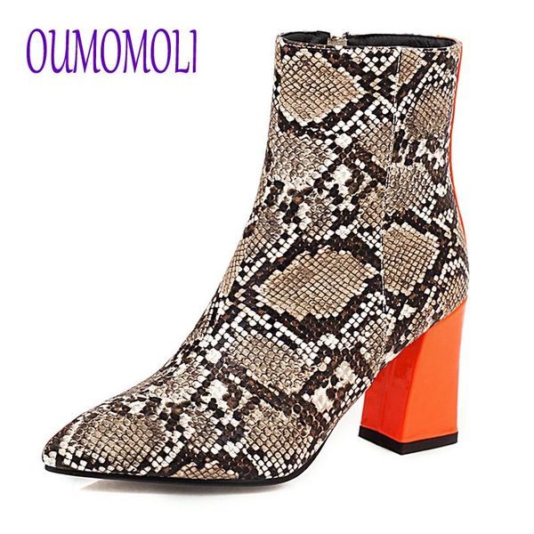 

2020 new serpentine ankle boots women high heel boot pointed toe zip shoes female ankle boots size 34-43 v379, Black