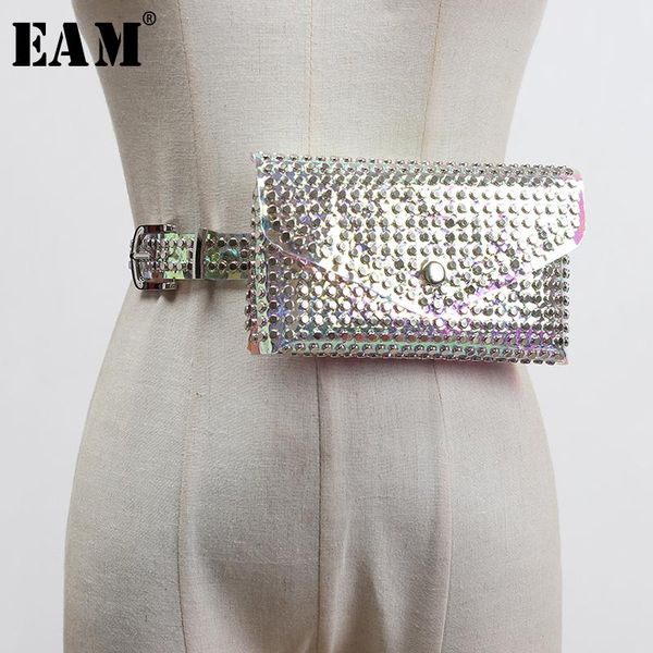 

eam] metal buckle pvc mini-bag rivet split joint long belt personality women new fashion tide all-match spring 2020 1t711, Black;brown