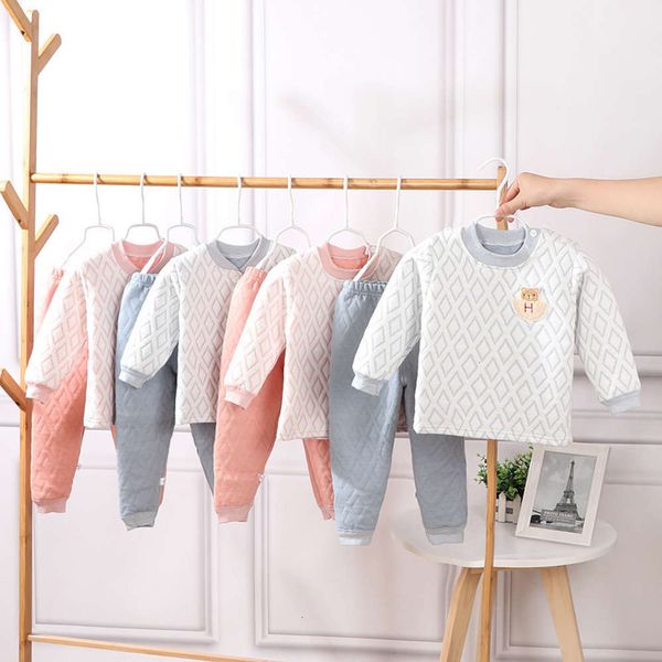 

new children's underwear warm autumn 2020 pants three layer thickened baby cardigan shoulder open home cloth pajamas, Blue;red
