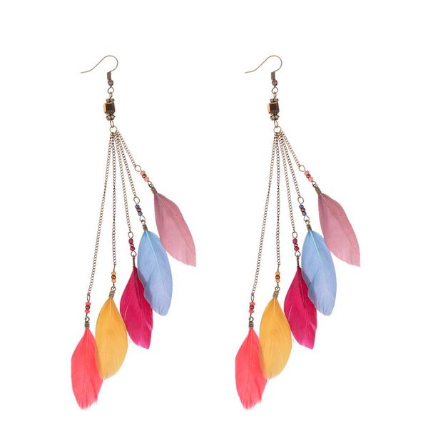 

dangle & chandelier douvei 1 pair colors feather drop earrings handmade beaded decro bronze water shaped boho hqe070, Silver