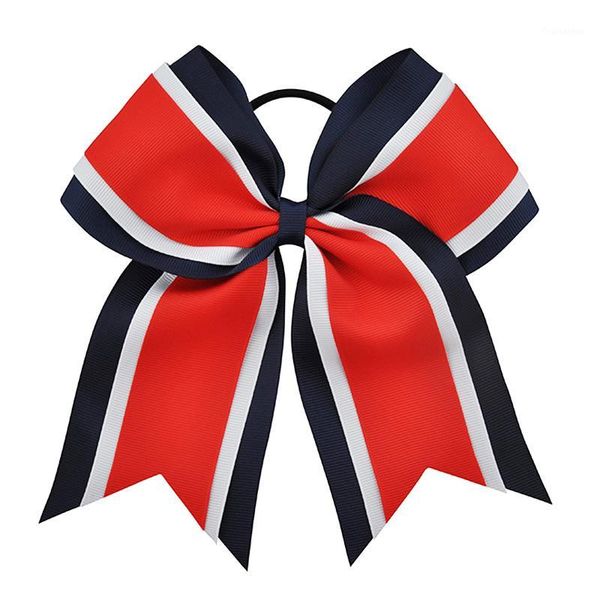 

8 inch grils hair bows with elastic bands girls kids grosgrain cheerleading bows with gold silver organza hair accessories1, Slivery;white