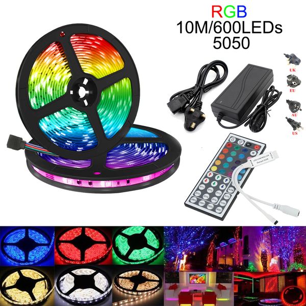 

2021 new strip lights 2 x 5m rgb 5050 smd flexible ribbon non-waterproof led light with mini 44key remote controller+5a power adapter 4l6t