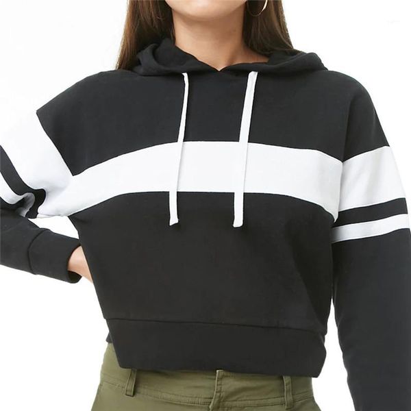 

women's hooded sweatshirt long sleeved solid color casual sportswear female patchwork casual pullovers1, Black