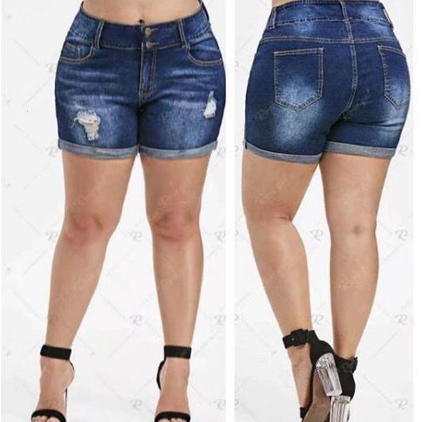 

2020 new large high elastic holed denim shorts for women, White;black