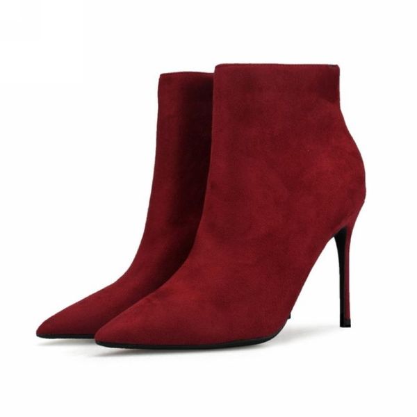 

timalina women winter boots pointed toe ankle boots for women short plush stiletto shoes high flock heels, Black