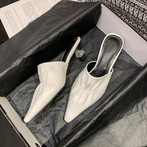 

dress shoes white leather women pumps pointed toe slip on prom party stilettos transparent heels sandalias 2021 lady mule shoes1, Black