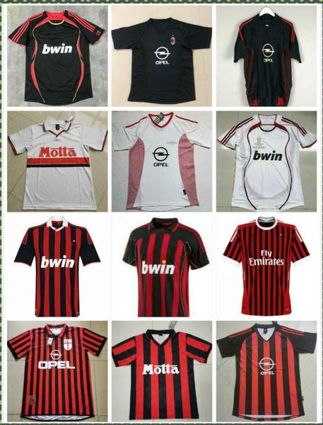 

ретро футбол джерси винтажная футболка 09 10 classic ac maglia da calcio с длинным рукавом maldini seedorf milan beckham ronaldinho, Black;yellow