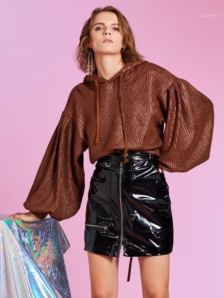 

drawstring lantern sleeve short women's hoodie plain long sleeve short hooded sweatshirt spring leisure female 1, Black