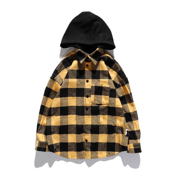 

2020 flannel shirt wilber pan the same style men and women hooded plaid shirt jacket trend, Black;brown