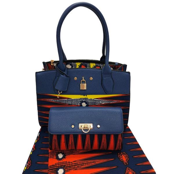 

elegant wax woman handbag and 6 yards fabric set latest african style cotton bag and fabric for clothes