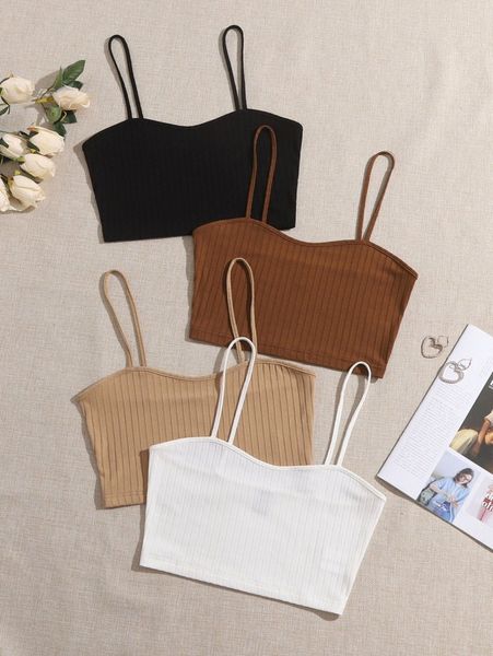 

4 pack rib-knit crop cami s6vf#, White