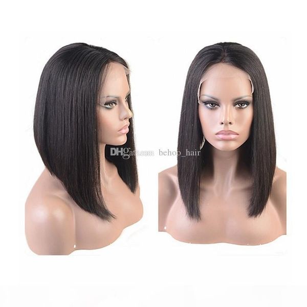 

short bob wigs brazilian virgin hair straight lace front human hair wigs for black women swiss lace frontal wig, Black;brown