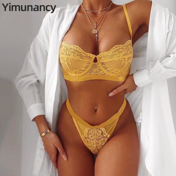 

bras sets yimunancy 2-piece bra set women transparent lingerie + panties 2021 ladies 15 colors underwear & brief, Red;black