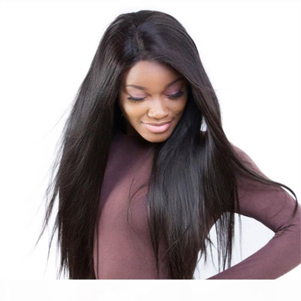 

full lace wig silk base for black women natural straight virgin glueless silk human hair lace front wigs peruvian pre plucked, Black;brown