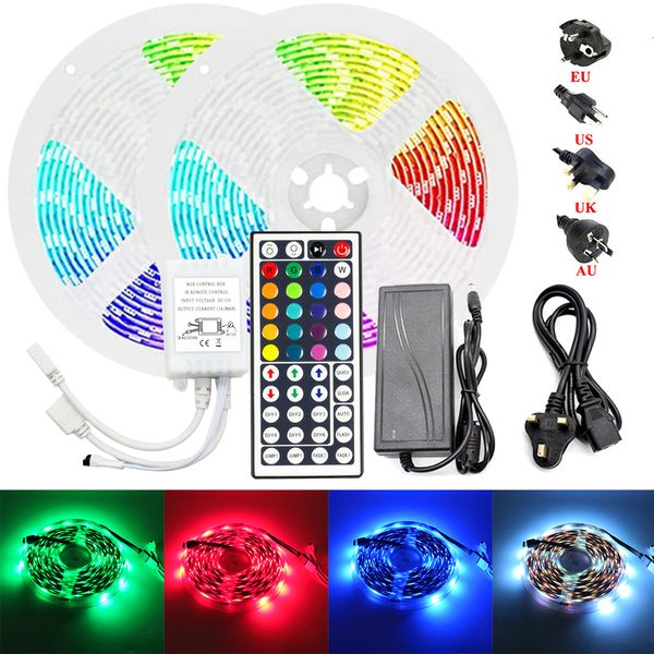 

2021 new strip smd 5050 20m 12v non-waterproof flexible led light with 40key rgb ir remote music controller + adapter wzz0