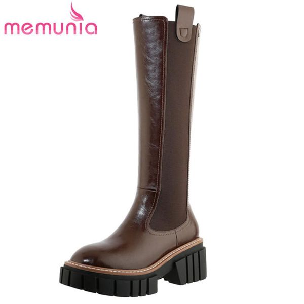 

boots memunia 2021 est square heel platform shoes women knee high round toe fashion autumn winter long ladies black