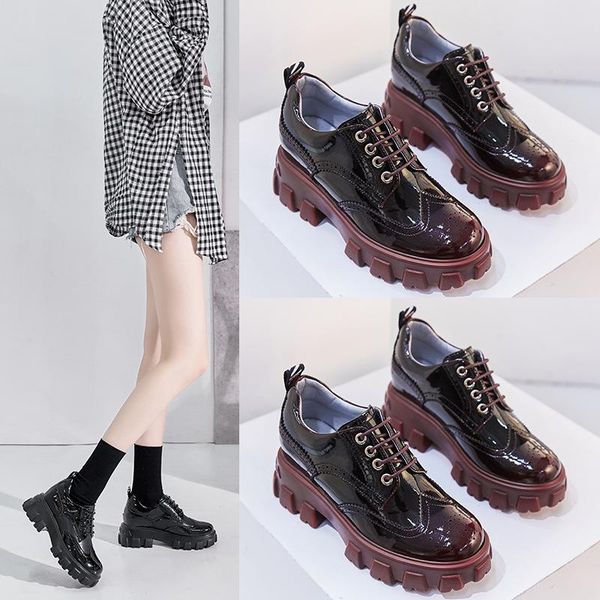 

boots women's british style leather shoes 2021 spring wild thick with black lace-up bronque increased single ea-114