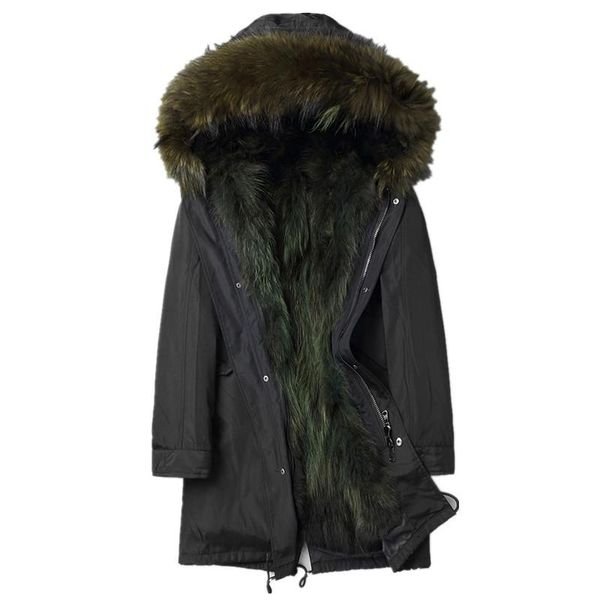 

real fur coat winter jacket men real raccoon fur parka men clothes warm jackets plus size 4xl manteau f-rk501-18221 my1786, Black