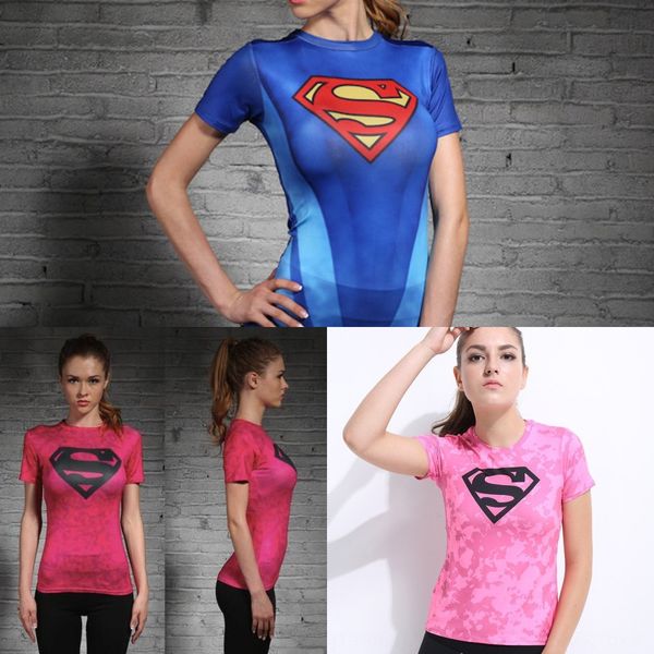

superman women's captain usa fitness suit tights t-shirt tights yoga training stretch tight short sleeve women's t-shirt 821rb, White