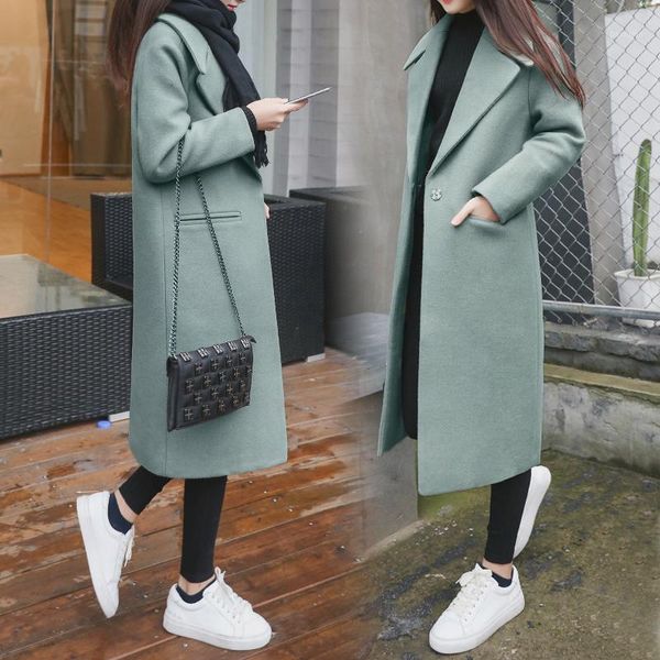 

2019 women's autumn and winter new korean fashion large size woolen coat female long section woolen coat, Black