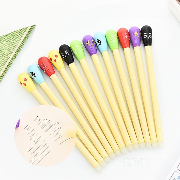 

6pcs pack erasable pen kawaii stationery creative match design gel pen set school supplies 0.5mm grey black and blue ink bbyxsr lipper, Blue;orange
