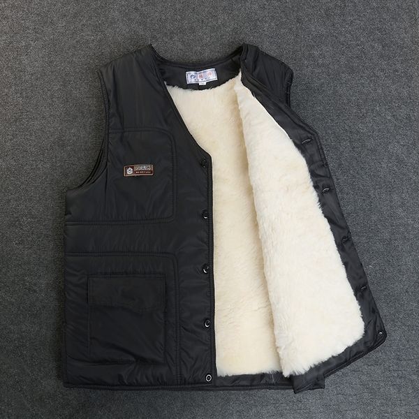 

men's winter vest real sheep fur short jackets thicken keep warm new vest shorn sheepskin plus-size winter coat 201119, Black;white