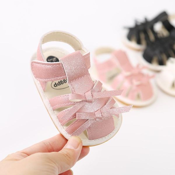 

sandals born infant baby girl summer kids shoes soft sole crib prewalker toddler anti-slip solid ruffled first walkers1, Black;red
