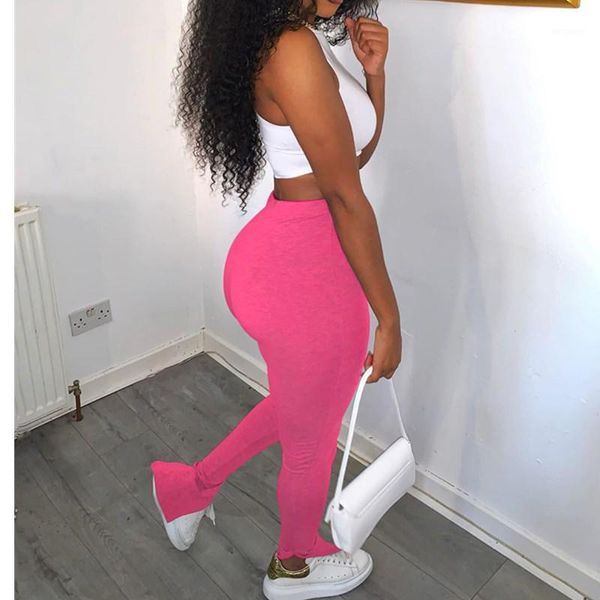 

women pants fashion casual solid color high waist side split pants summer slim trousers1, Black;white