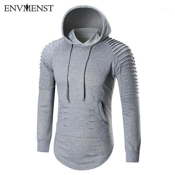 

wholesale- new causal big pocket irregular hem pullover sweatshirt men's hoodies men fold decoration shoulders hoody1, Black