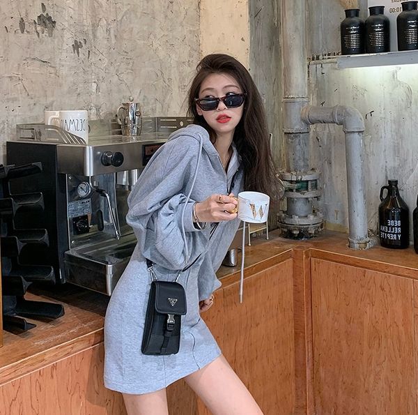 

little lazy 2020 new slim long sleeve dress with hood spring and little lazy new guard autumn peach waist guard dress lksic, Black;gray