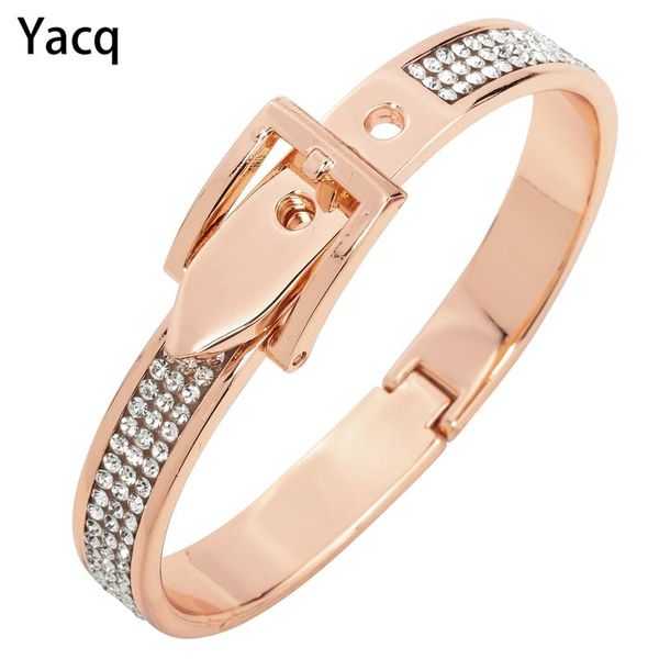 

YACQ Belt Bracelet Bangle Fashion Jewelry Gift for Women Her Wife Silver Rose Gold Color Crystal FT05 Dropshipping Adjustable, Black