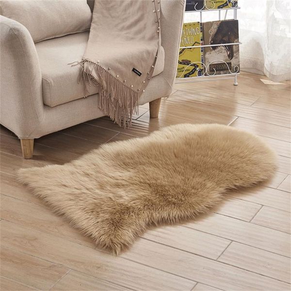 

urijk rectangle soft sheepskin fluffy area rug faux white fur carpet shaggy seat pad home decor long hair solid mat living room