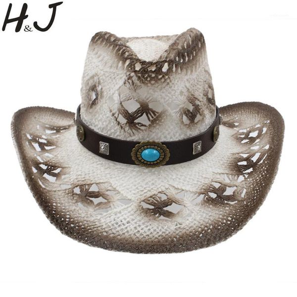 

wide brim hats women men western cowboy hat with fashion band handmade weave lady gentleman beach sun sombrero cowgirl size 58cm a00791, Blue;gray