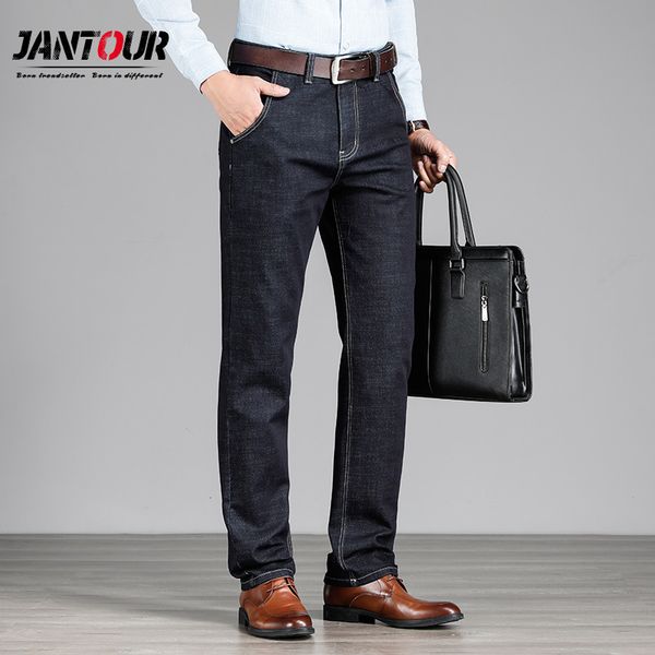 

winter formal wear casual business jeans men cotton trousers male loose classics high waist straight fashion thick pant 35 40 42 q0105, Black;white