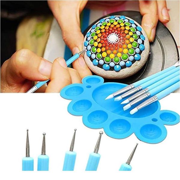 

32pcs mandala dotting tools painting pen brushes stencil ball stylus paint tray kit for rock pottery coloring qyldfy, Silver
