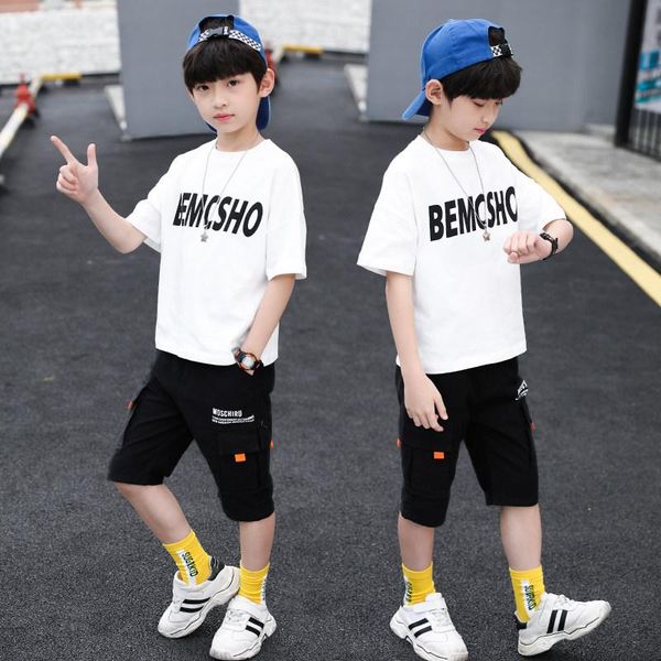 

childrenswear boys' short-sleeved suit summer wear 2020 new style children athletic t-shirt piece handsome korean-style fashion, White;black