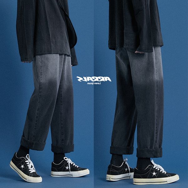 

autumn and winter jeans men's straight loose casual korean version of trend gradient mopping the floor pants, Black